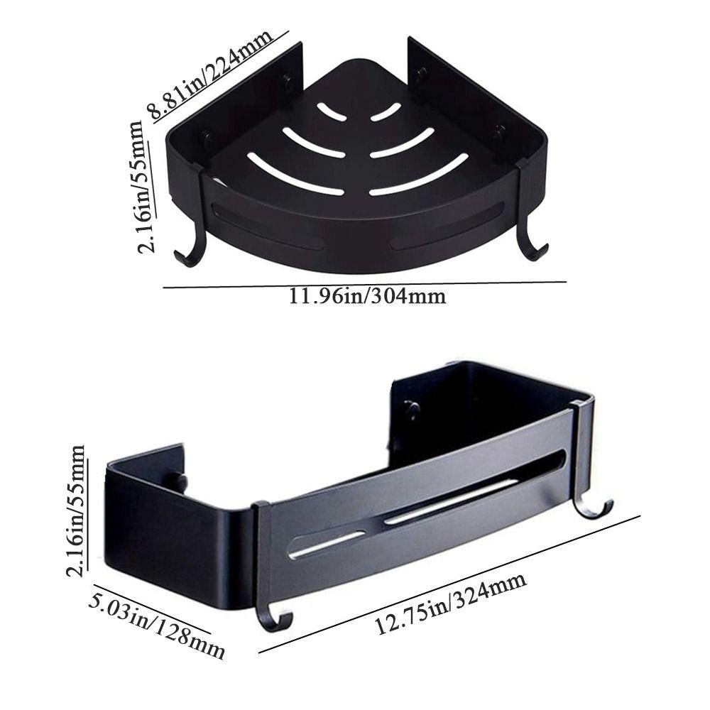 [Elegan] Rak Kamar Mandi Aluminium Hitam Multilayer Yang Dipasang Di Dinding Bebas Pukulan Dengan Kait Toilet Organizer