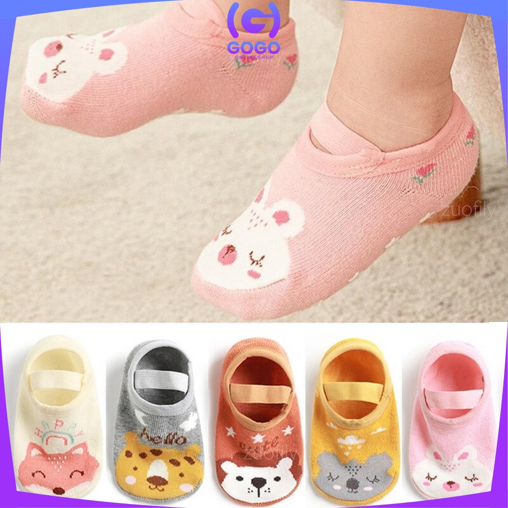 GOGO-P377 Kaos Kaki Dengan Ankle Strap Anak Bayi / Sepatu Kaus Kaki Anak Bayi Bahan Katun Anti Slip untuk Baby
