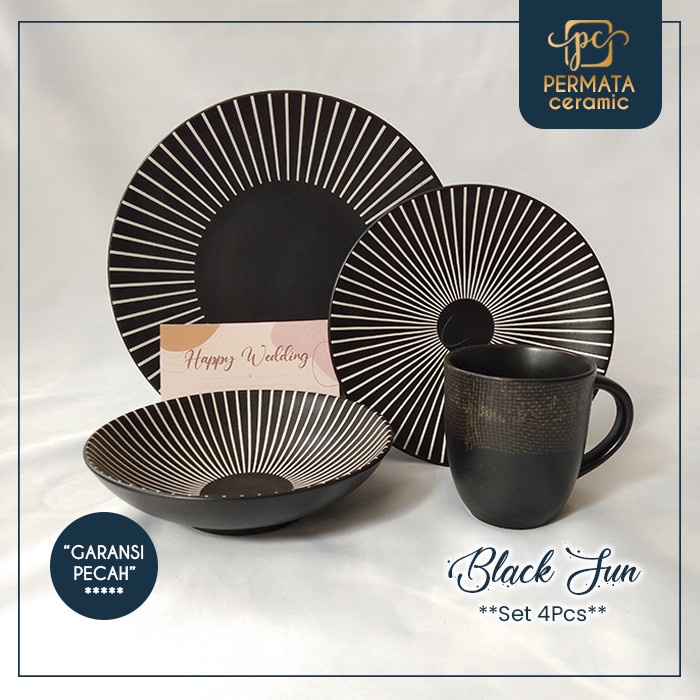 

(COD) Hampers Gift Wedding Keramik Set Black Sun - SERIES 4PCS