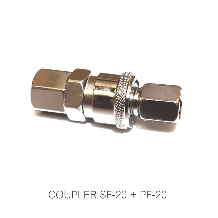 1 Set Quick Coupler SF20 + PF20 Sambungan Selang Kompresor Recoil Kopler - Silver