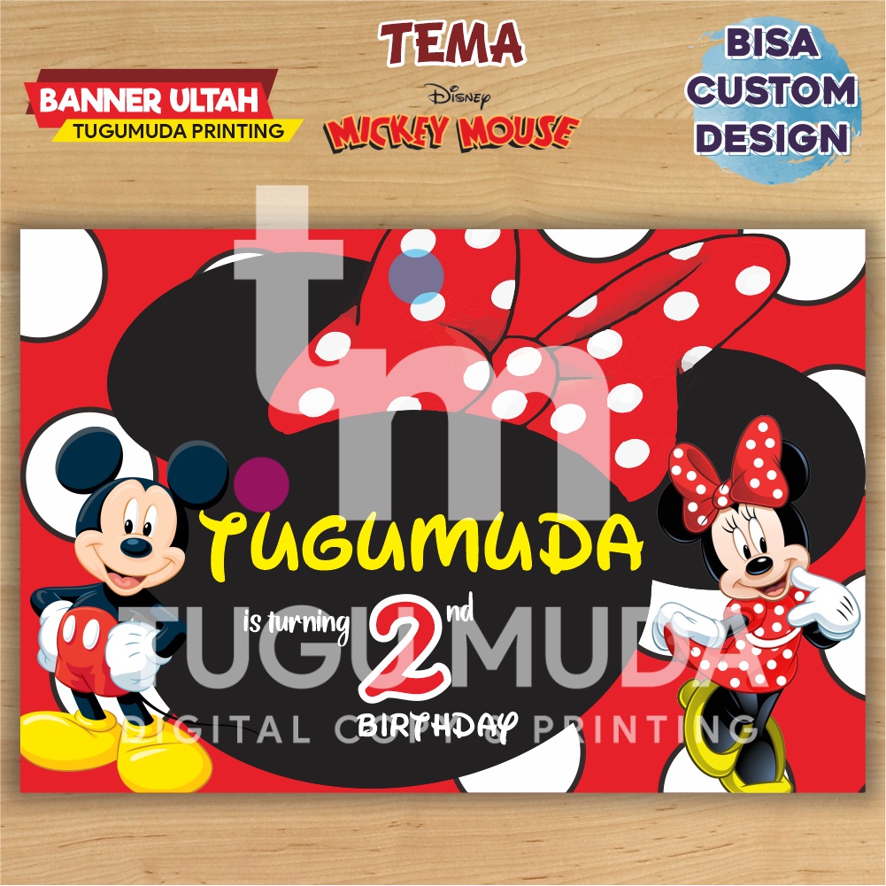 Cetak Banner|Backdrop|Spanduk Ultah/Birthday/Ulang Tahun Anak - MICKEY MINNIE DISNEY