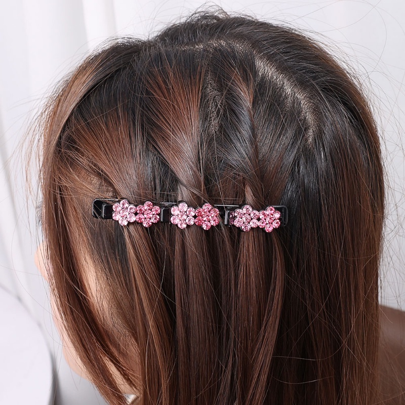 Aksesoris Jepit Rambut Model Lapis Ganda Motif Bunga Aksen Kristal Berlian Untuk Wanita