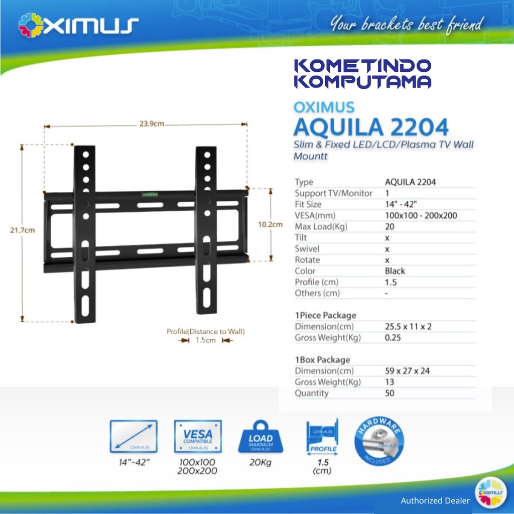 2204 14&quot; - 42&quot; OXIMUS AQUILA 2204 BRACKET TV LED LCD MONITOR WALL MOUNT FIXED BRAKET