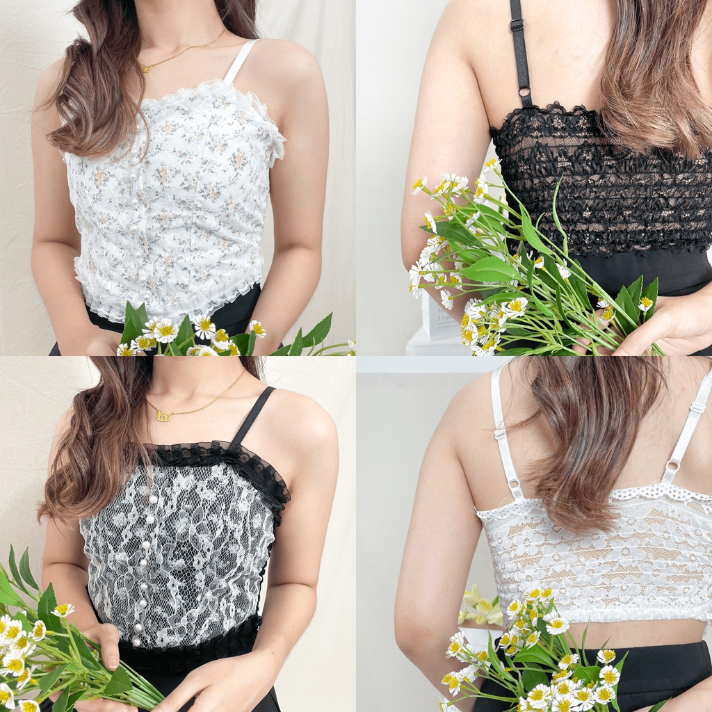 Floral Tank Top | Tanktop Lace Wanita | Crop Top Korean | Cup Bra Blouse