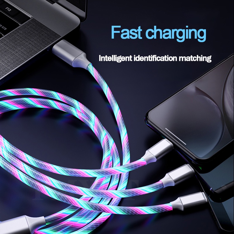 Kabel Data / Charger Micro USB Tipe C Dengan Lampu Led Luminous Untuk IPhone / IPad / Android