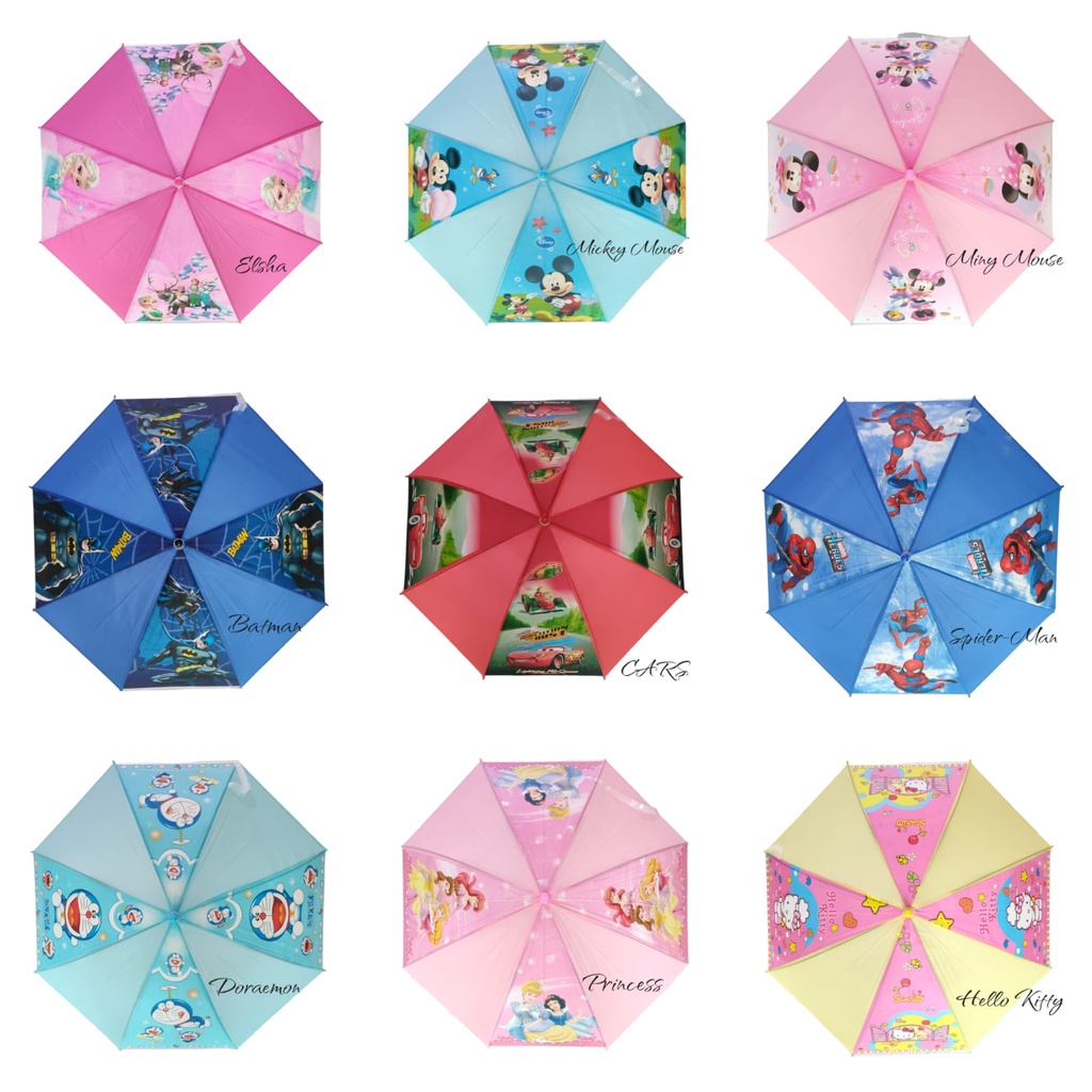 Payung Anak PVC 4 Sisi Motif Karakter Campur