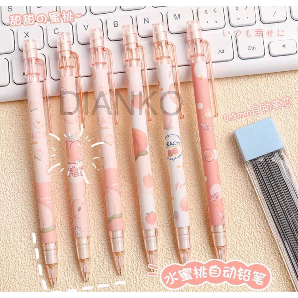 

PENSIL MEKANIK 0,5mm PEACH PINK PUTIH Pensil Mekanik Lucu Pensil Isi Ulang