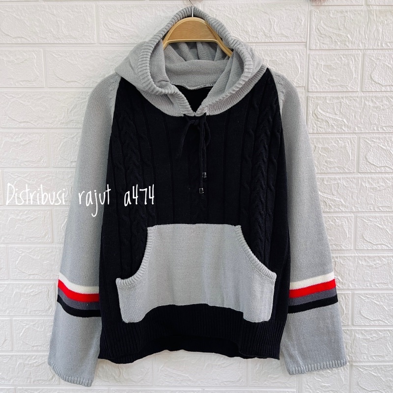 PHARSA JAKET HOODI ATASAN RAJUT SWEATER  MOTIF CABLE TALI DAN KUOLIK WANITA