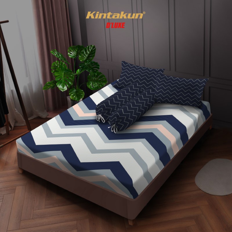 Kintakun Sprei Flat 160 / 180 / 200 Marma Aesthetic Dluxe Microtex 20cm Biru