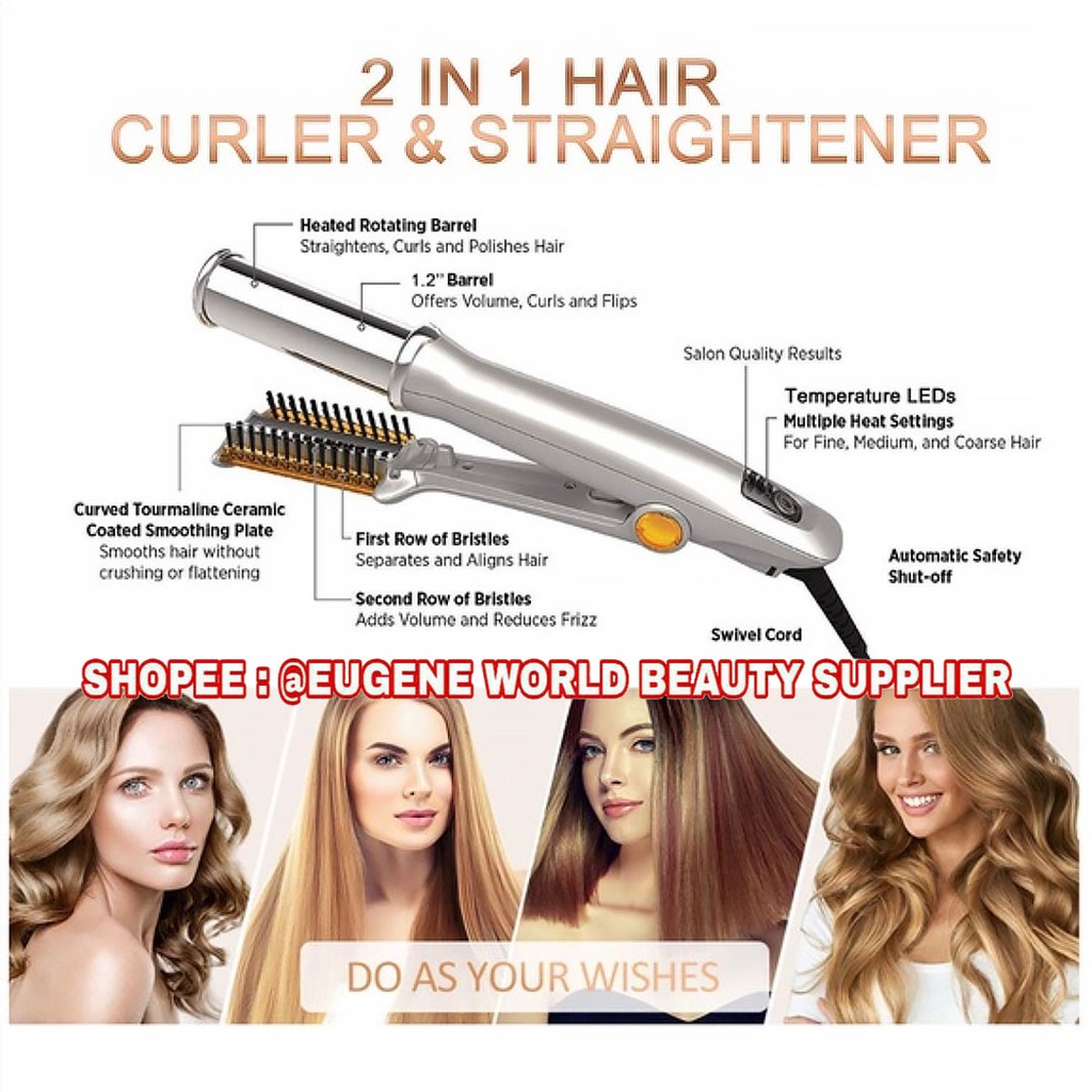 100% AUTHENTIC INSTYLER IONIC STYLER PRO 2 IN 1 HOT BRUSH AND FLAT IRON - CATOK CATOKAN SISIR RAMBUT