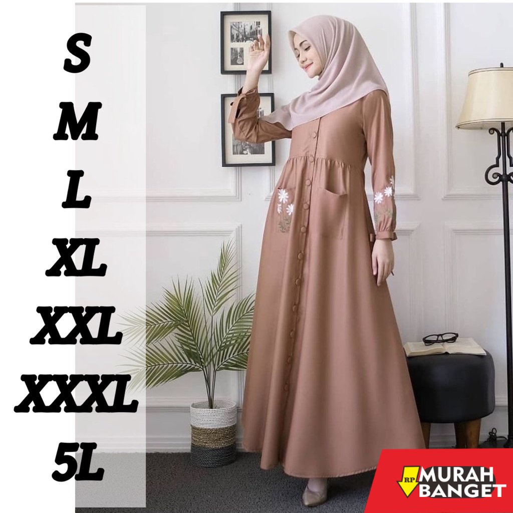 model gamis kombinasi polos terbaru 2022 Bahan TOYOBO PREMIUM | Ukuran 5L XXXL XXL XL L M S | BORDIR