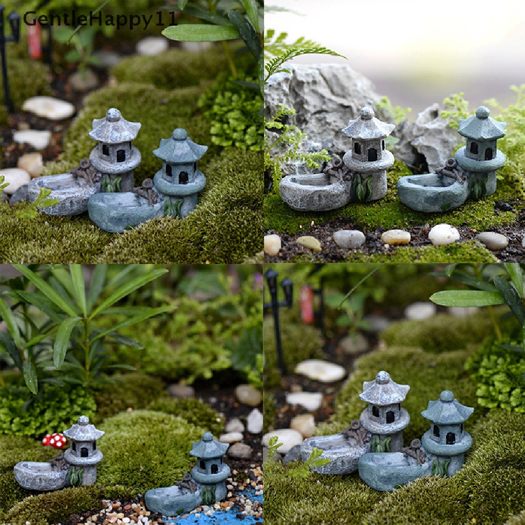 Gentlehappy mini retro Pond Tower Kerajinan Resin Peri Dekorasi Taman Patung Mainan DIY Miniatur terrarium Micro Landscape Rumah Ornamen id