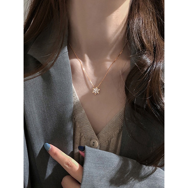 Fancyqube Kalung Rantai Klavikula Bahan 925 Silver Dengan Liontin Snowflake Zircon Untuk Wanita