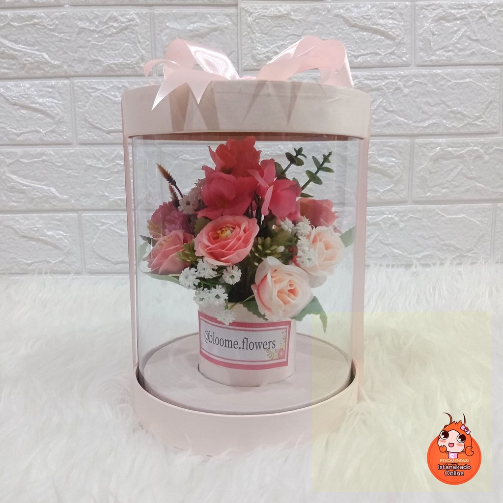 BOUQUET BUNGA - Bucket Bunga Box | Buket Bunga Tabung | BUnga ARTIFICIAL Pink (Gratis Masker)