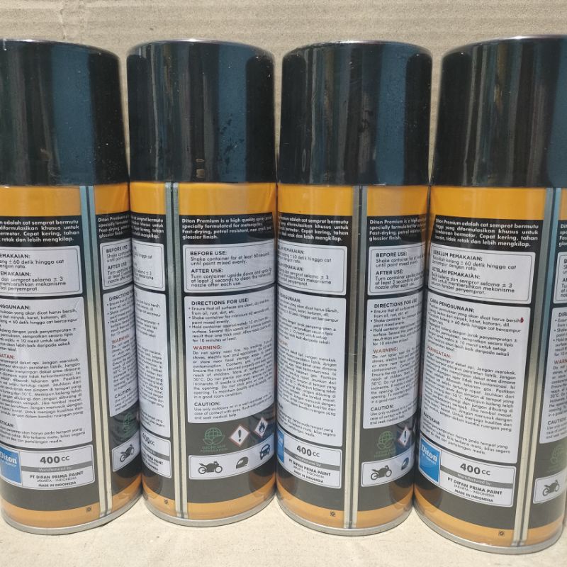 Pilok Cat Diton Premium Paket Lengkap 4 kaleng Candy Orange Candi Tone Oren 9305 Primer Grey Epoxy 9120 Silver Metalic 9180 Clear Glossy 9128 400cc Pilox Paketan Cat Semprot Special Spray Paint