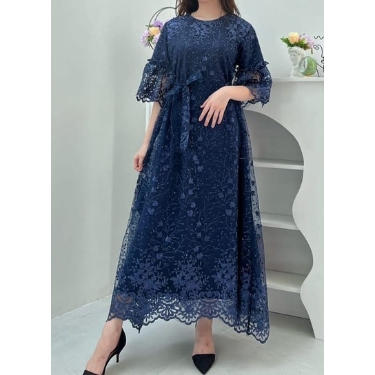 DRESS KRISTINE FASHION PAKAIAN WANITA DRESS GAUN BRUKAT LAPIS FURING KR