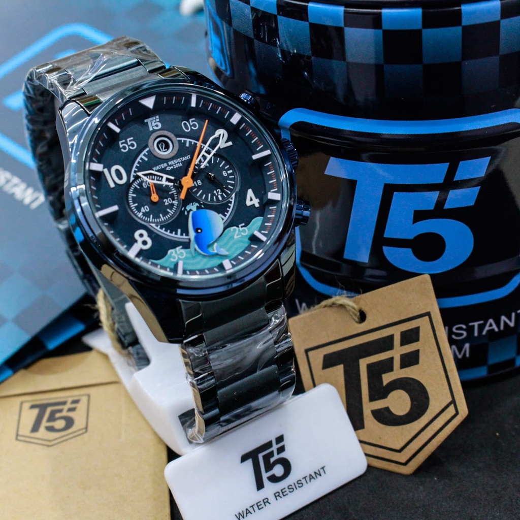 JAM TANGAN PRIA T5 3919G ORIGINAL/T5 H 3919 G SAVE THE WHALES/JAM TANGAN PRIA RANTAI STAINLESS