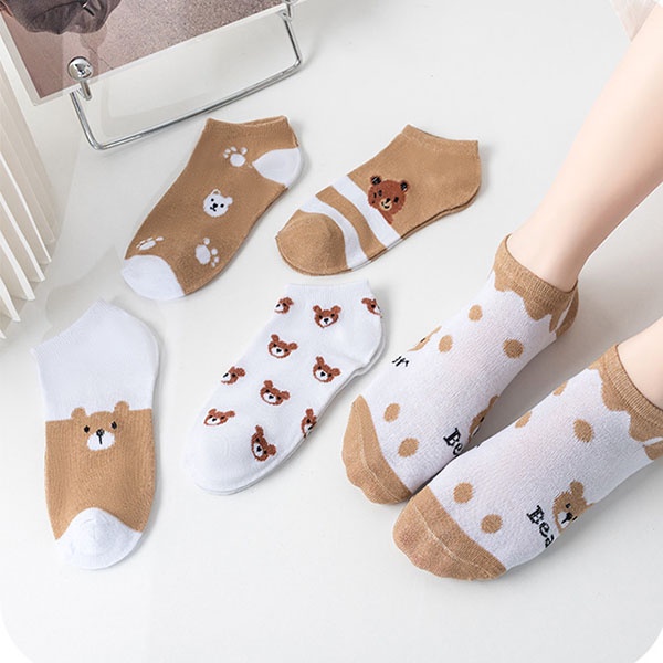 Kaos Kaki Ankle Pria Wanita Motif Beruang Cokelat / Kaus Kaki Pendek Brown Bear Socks Korean Fashion Import / TS-122