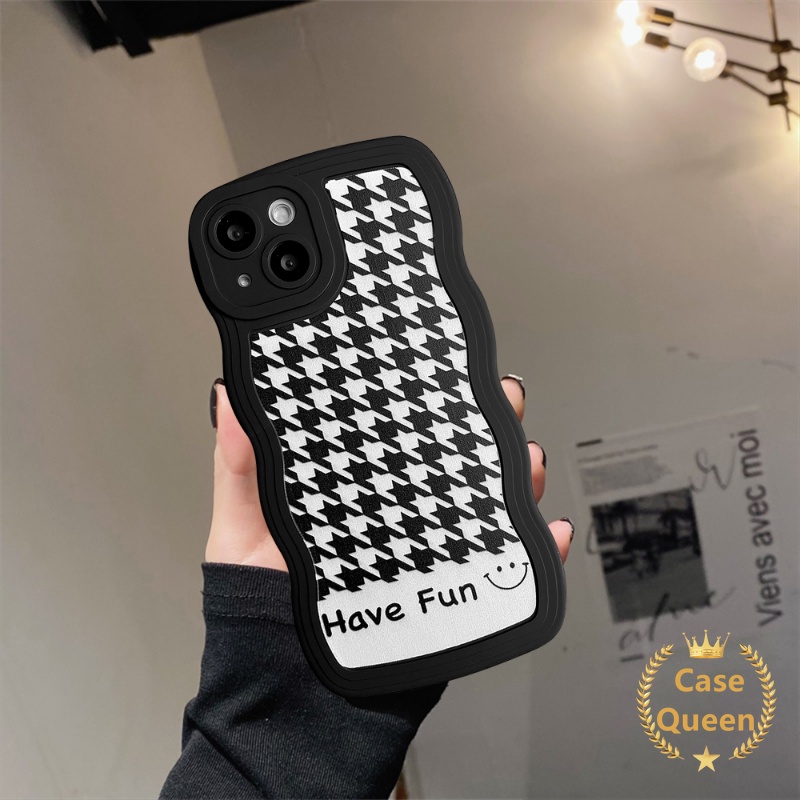 Soft TPU Case OPPO A17 A16 A15 A15 A57 A95 A55 A76 A12 A74 A17K A16s A5 A9 A96 A5s A1k A7 A16K A54 A77s A53 A3s A72 A12E A52 Reno 87 6 Ins Motif Houndstooth Wavy Edge Cover