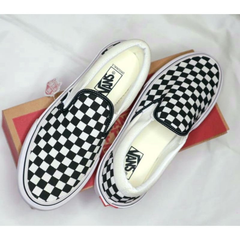 (Bisa COD) Sepatu Vans Slip On Checkerboard Catur Black White Kualitas Premium