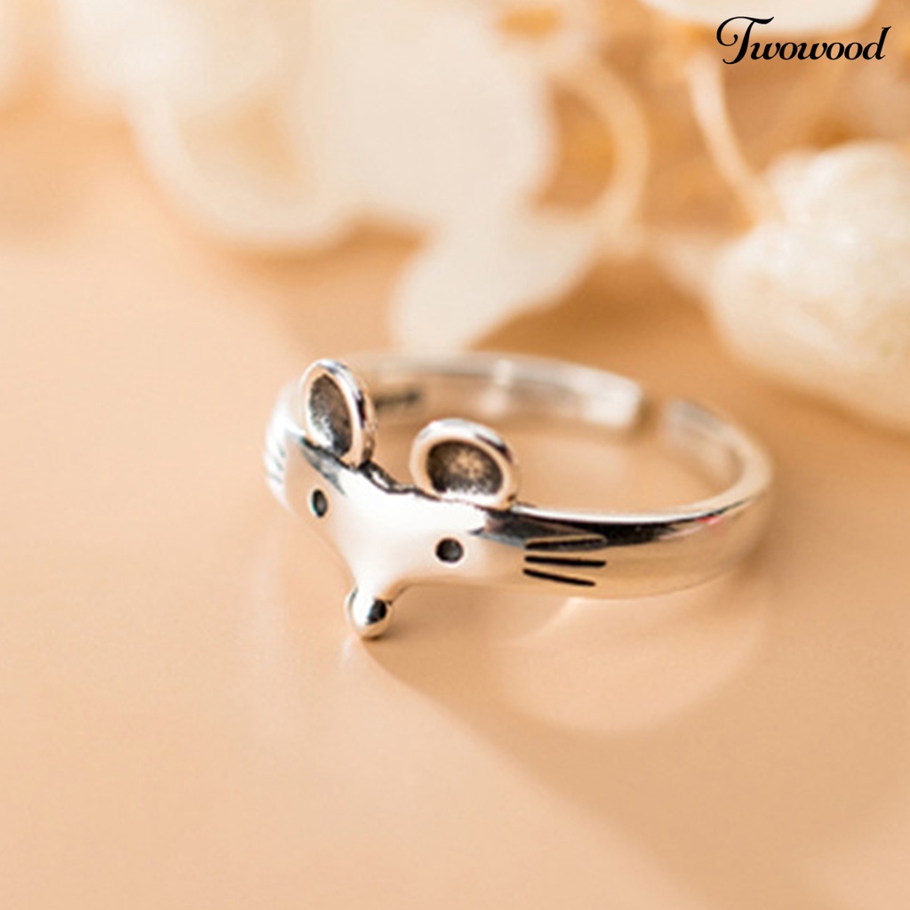 Cincin Model Terbuka Adjustable Desain Tikus Gaya Vintage Untuk Wanita