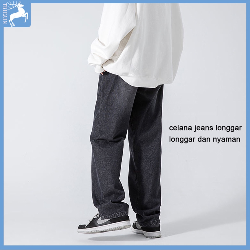 celana jeans pria korea celana jeans reguler pria hitam  oversize celana kulot pants baggy jeans