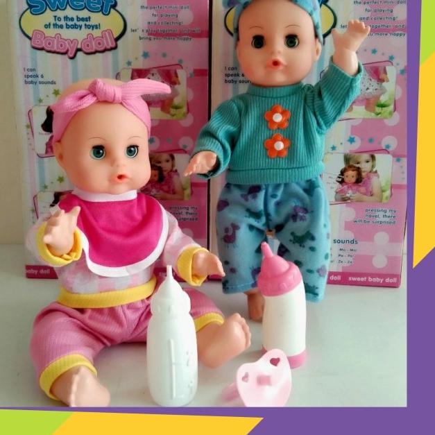 Sweet Baby Doll Mainan Boneka Bisa Bersuara Seperti Bayi, Pipis - botak pink