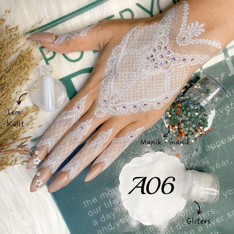 PAKET KOMPLIT HENA KANAN KIRI+GLITER+MANIK2+LEM HENA//HENA TEMPEL//HENA PENGANTIN MURAH//HENA TEMPEL, HENA PENGANTIN, STIKER HENA, TATO HENA