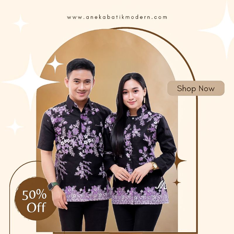 SERAGAM BATIK COUPLE PRIA WANITA M L XL XXL MOTIF BUNGA KONDANGAN KERJA KANTOR FORMAL CASUAL MURAH N
