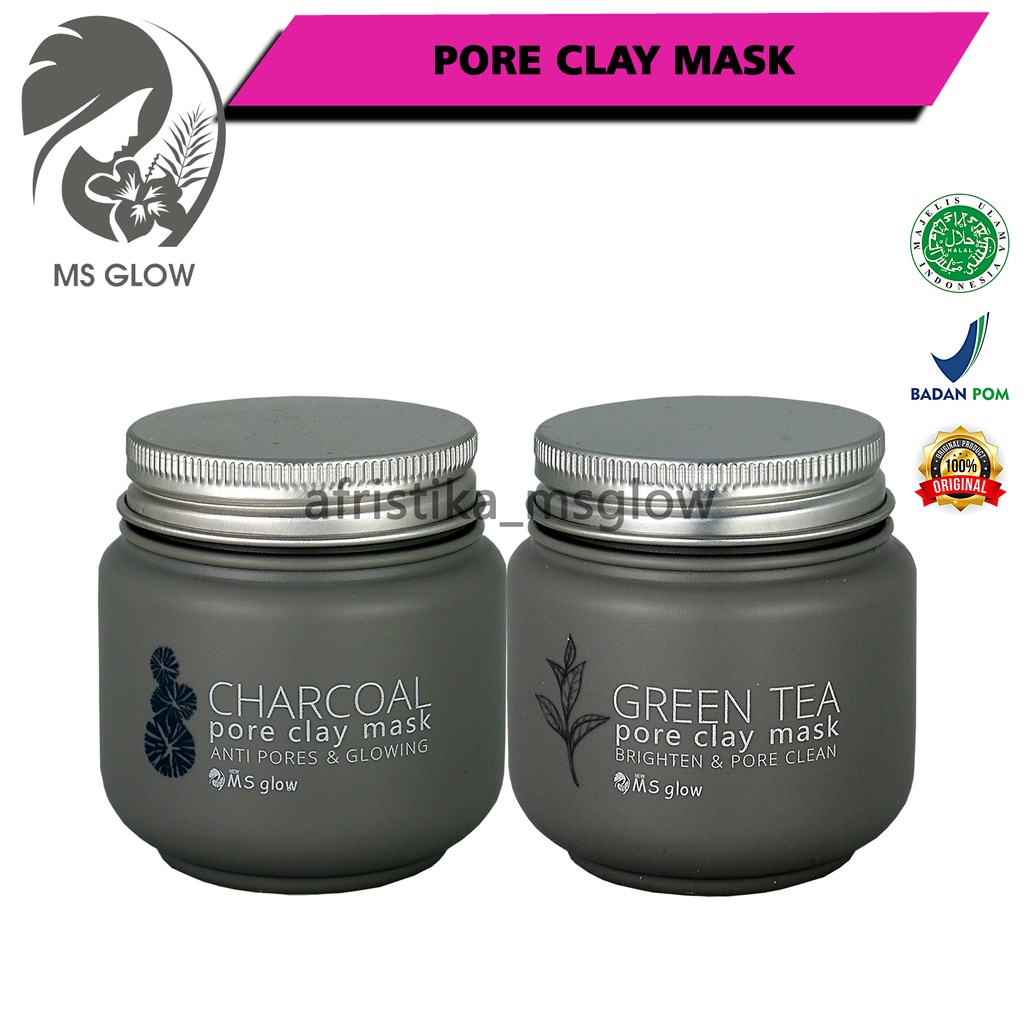Ms Glow Clay Mask Charcoal &amp; Greentea Masker Wajah Original
