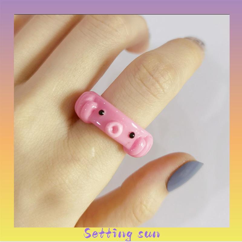 Cincin Resin Gurita Warna Permen Kartun Temperamen Sederhana Kreatif Wanita TN