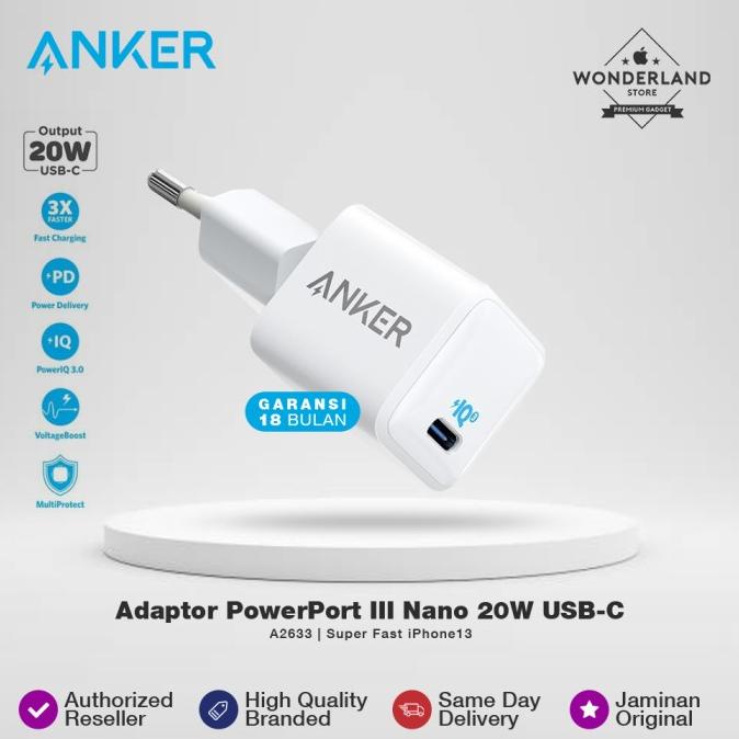 Anker Adaptor Powerport Iii Nano 20W Usb-C Super Fast Iphone13 - A2633