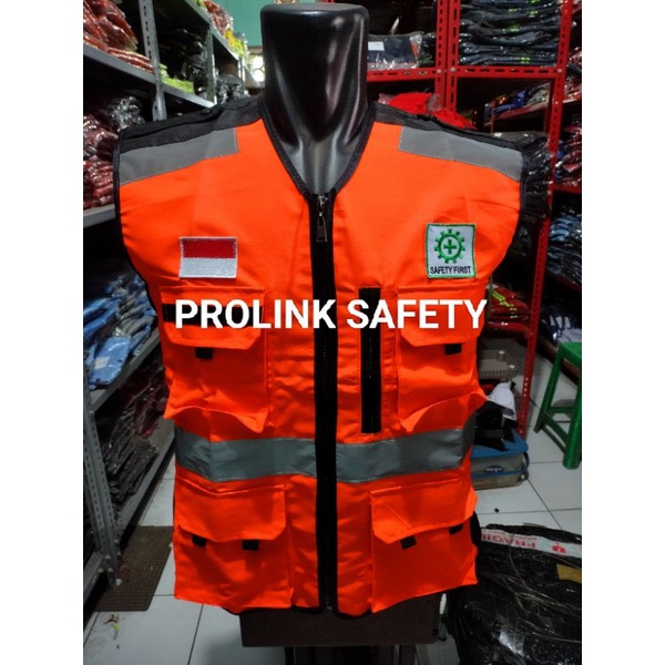 ROMPI SAFETY ORANYE HITAM FULL TASLAN PAKAI FURING 4 SAKU PREMIUM
