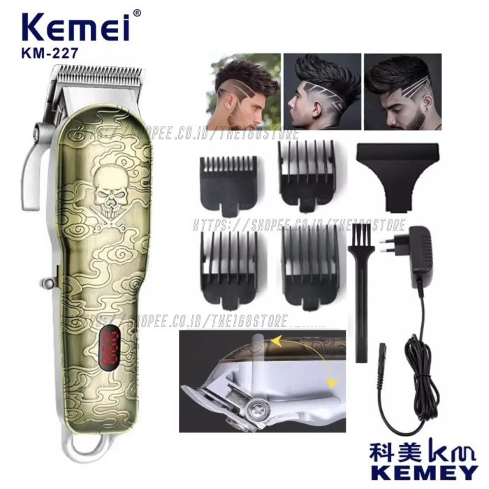 Alat Cukur Rambut Kemei KM-227 Hair Clipper LED Mesin Cukuran KM-227