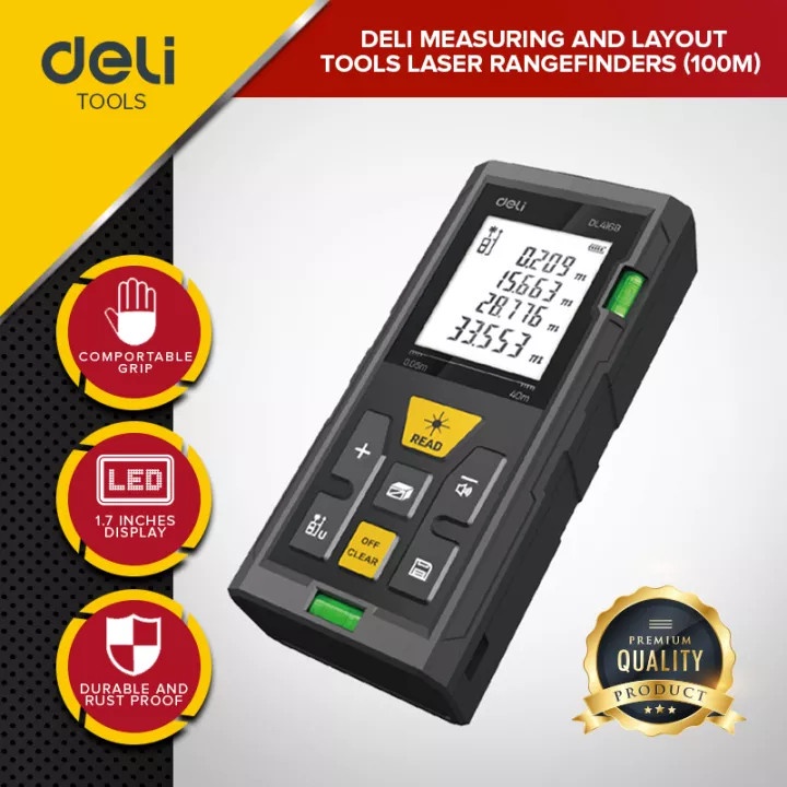 Deli Laser Rangefinders / Meteran Laser Digital 40/60/80/100 m DL41XX