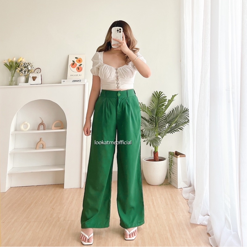 lookatmeofficial - Bora Pants - Celana Kulot Highwaist Polyester - Loose Trousers Pants