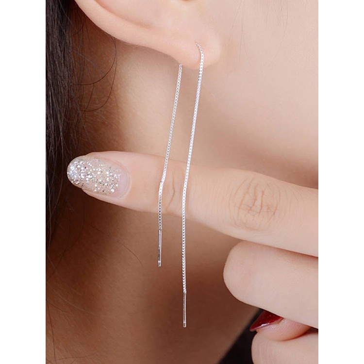 Fancyqube Anting Rumbai Panjang Geometris Warna Perak Gaya Vintage Korea Untuk Wanita