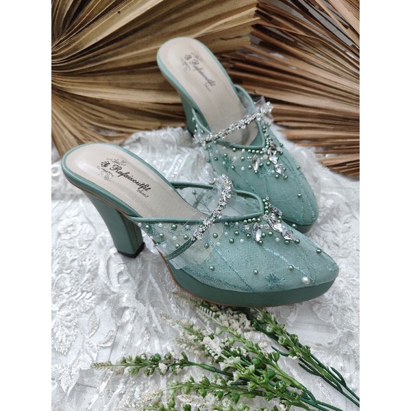 sepatu wanita azwa sage green 10cm tahu