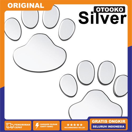 sticker stiker 3D timbul emblem jejak kaki anjing Kucing Mobil Motor - Silver