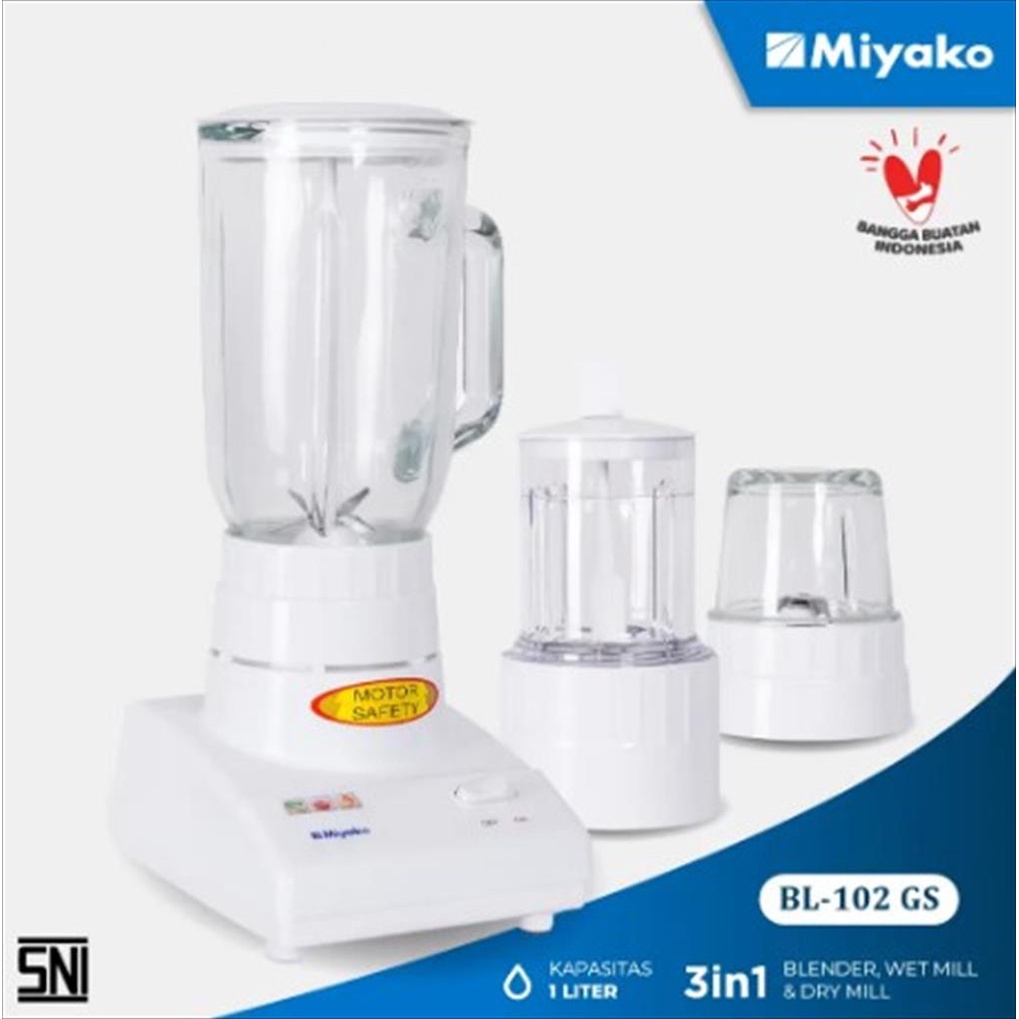 BLENDER MIYAKO KACA 1 LITER 3 IN 1 BL-102 GS / BL-102GS