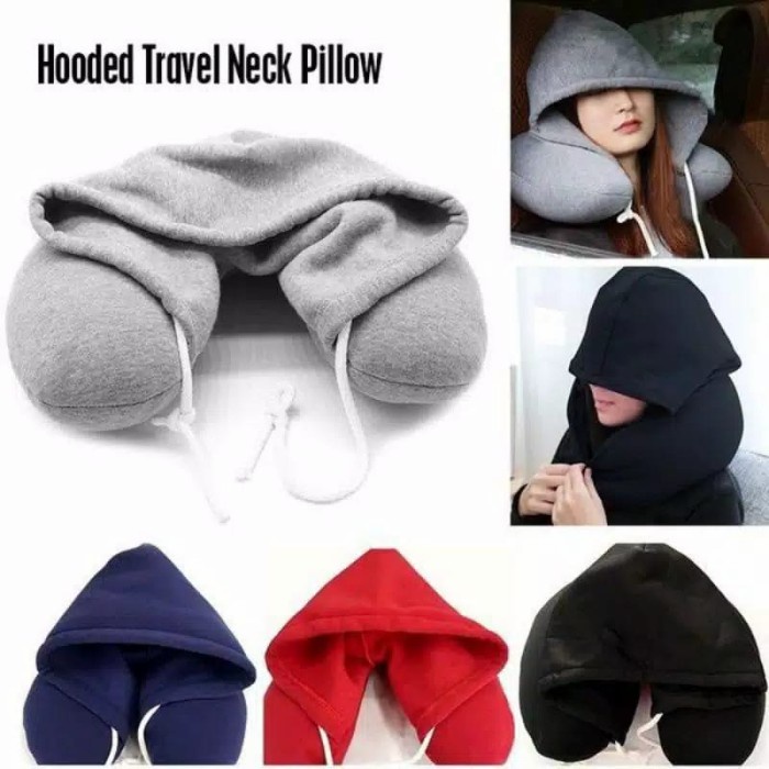 bantal leher dewasa plus hodie penutup kepala travilo ushape traveller pilow X1Y8 lembut karakter ba