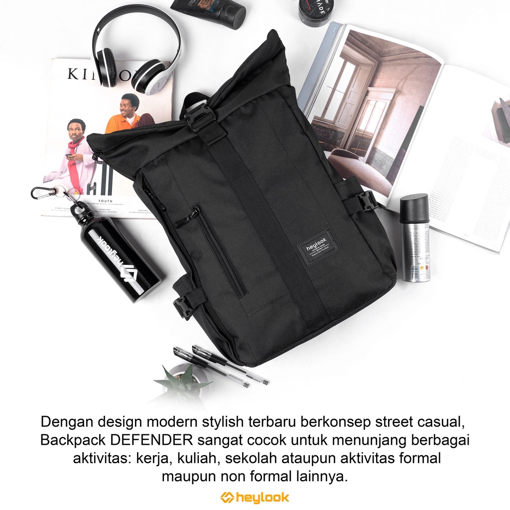 HEYLOOK Project - (Paket Hemat Pelajar)  Tas Ransel Laptop DEFENDER 14-15 inch Tas Punggung Kuliah Wanita Tas Sekolah Perempuan Backpack Kerja Pria Terbaru