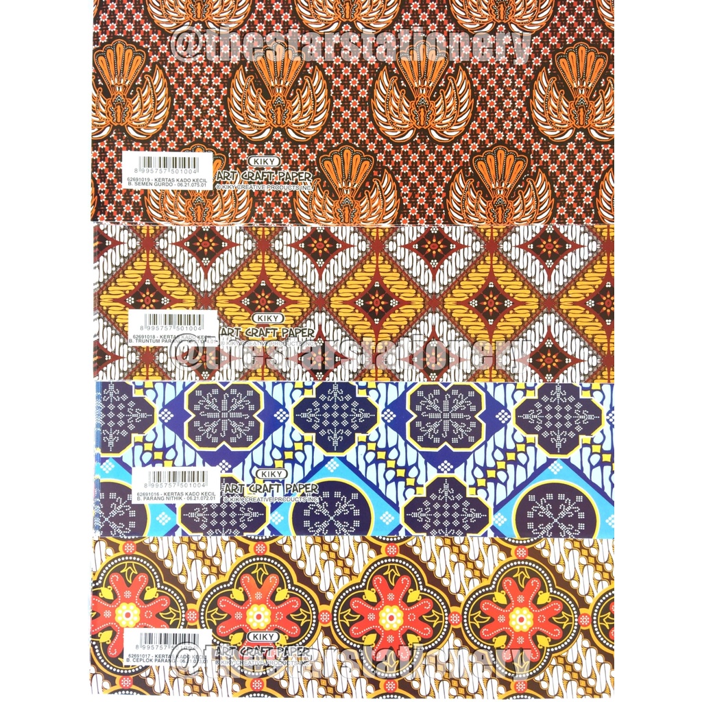 

Kertas Kado Kiky Kecil Motif Batik Uk. 48 x 62 cm ( 1 Pack isi 50 Lembar )