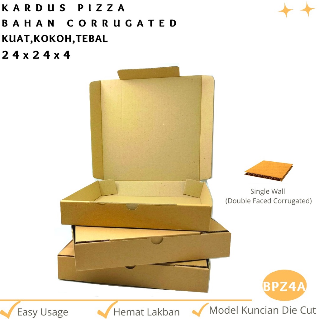 Kardus Pizza 24X24X4 Die Cut E-flute (BPZ4A-Corrugated)