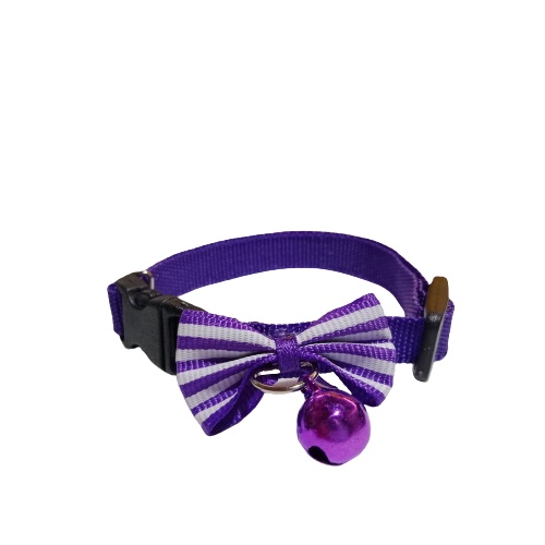 Kalung Kucing Anjing Polos Pita Stripe 1 Lonceng FEFARM