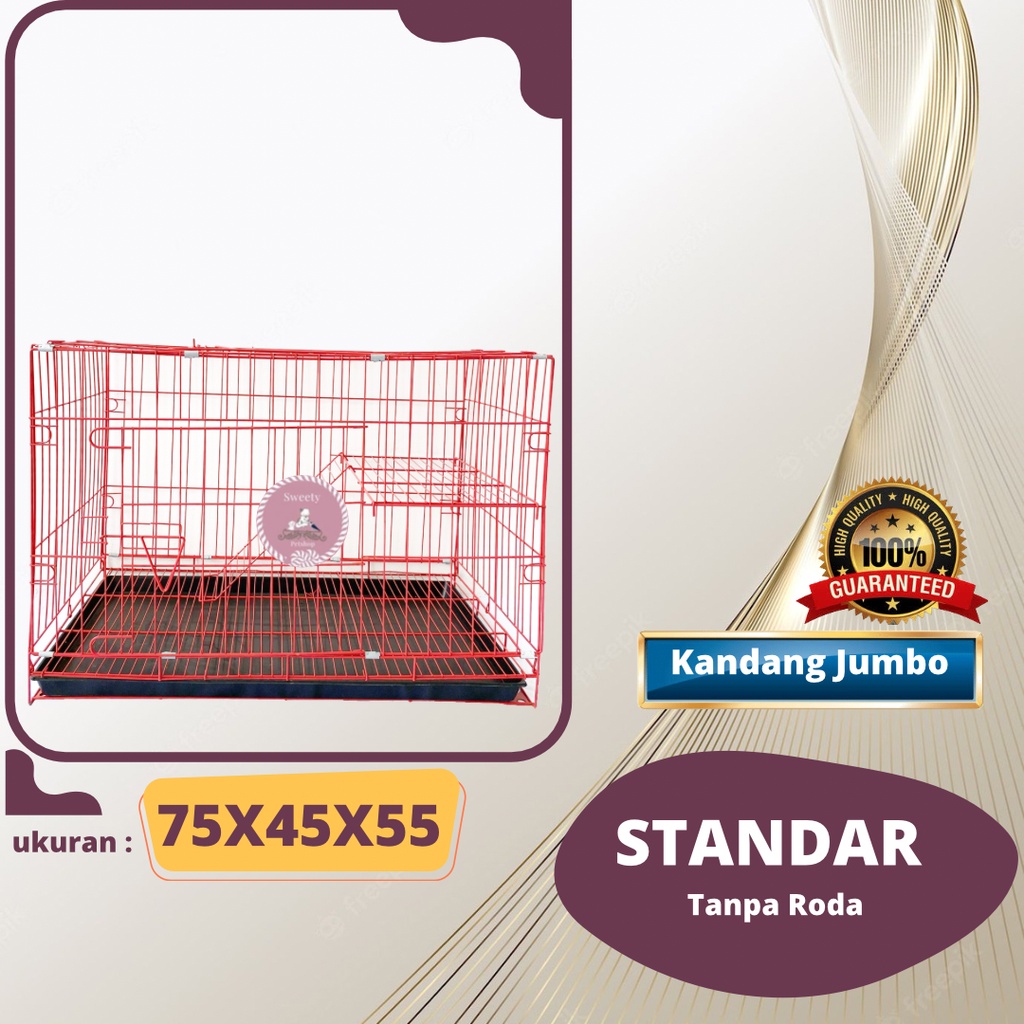 KANDANG KUCING JUMBO BESI LIPAT + RODA 75X45 BESI TEBAL