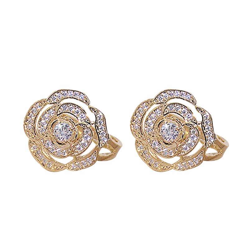 Fancyqube Anting Hoop Desain Bunga Sparkling Warna Silver Gold Untuk Wanita