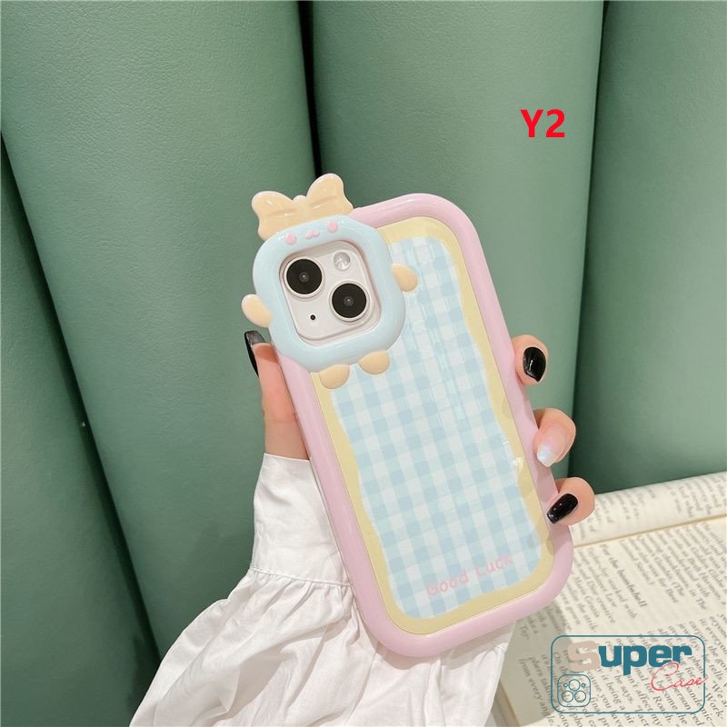 3D Bow Monster Lens Colorful Lattice Soft Case Vivo Y35 Y15S Y51A Y16 Y20 Y33S Y12 Y22 Y15 Y21 Y11 Y22s Y02s Y31 Y51 V25 V25E V23E V23 Y21S Y91 Y53s Y91C Y20s Y30 Y12i Y17 Y20i Y55