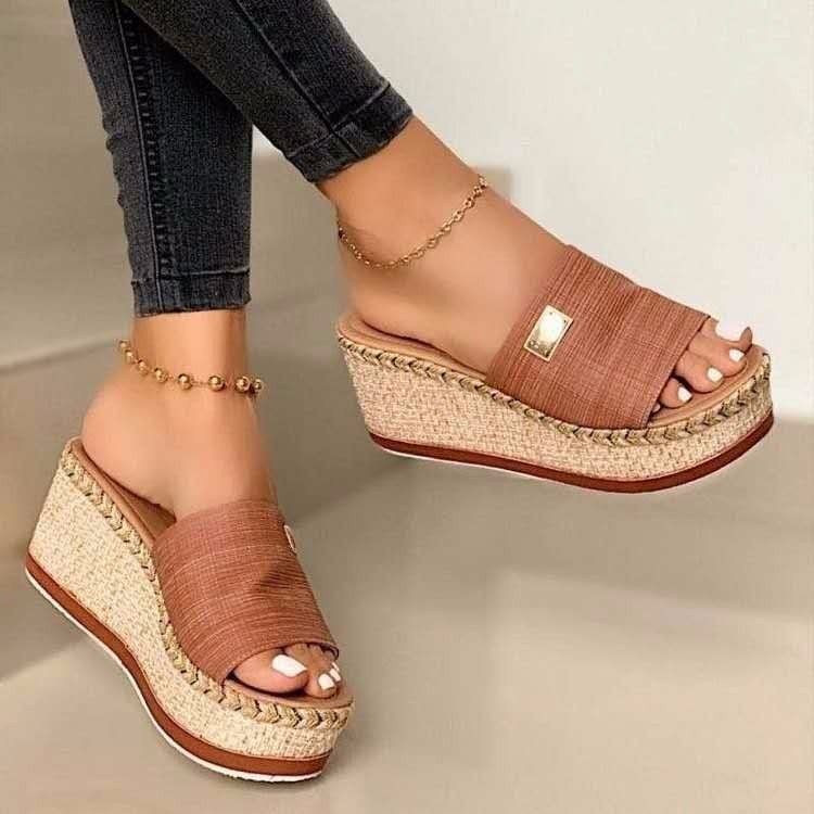 Sendal Wanita Hak Tinggi Sandal Wedges Wanita Terbaru 5cm Sandal Bertumit Lereng Wanita