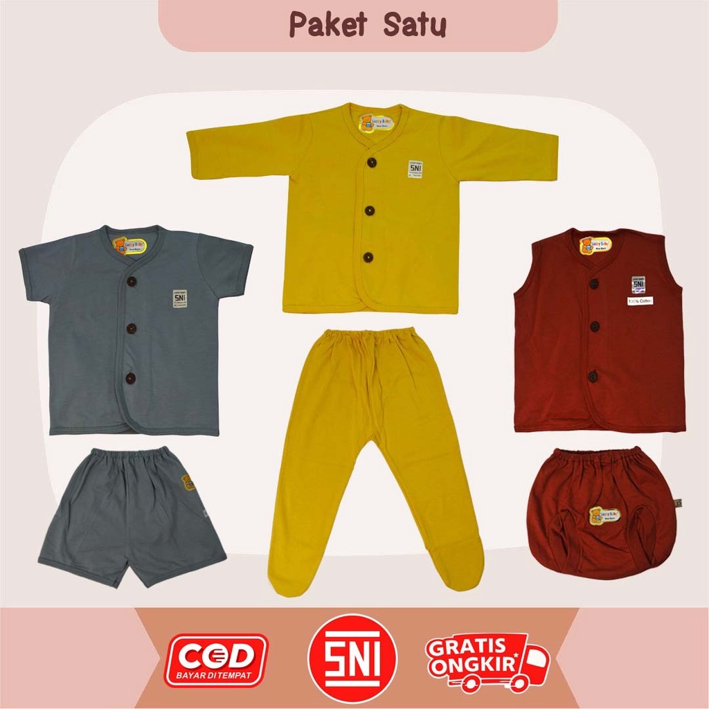 SETELAN BAJU BAYI LUCKY BABY POLOS SERIES/PAKET HEMAT LAHIRAN/6PCS